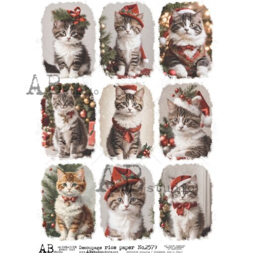 Hârtie de orez – Christmas Cats - A4 1