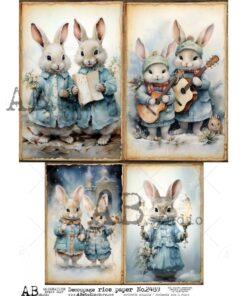 Hârtie de orez – Singer Blue Bunnies - A4