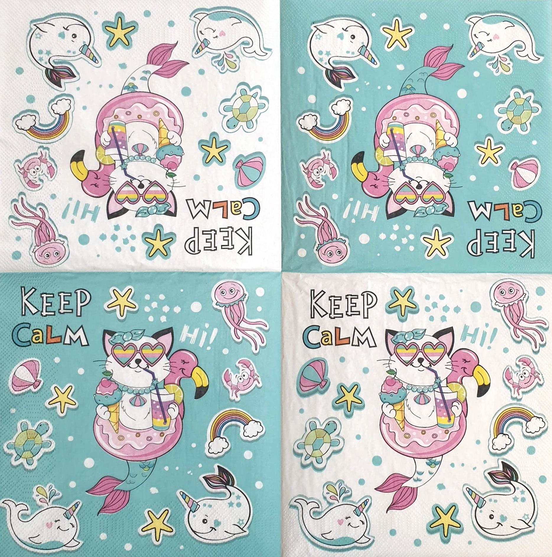 Șervețel - Mermaid Cat Vibes - 33x33 cm 2 Șervețel - Mermaid Cat Vibes - 33x33 cm - imagine 2