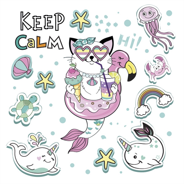 Șervețel - Mermaid Cat Vibes - 33x33 cm 1 Șervețel - Mermaid Cat Vibes - 33x33 cm