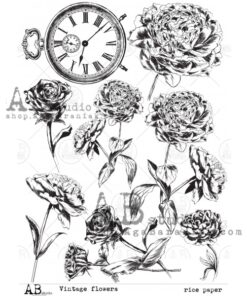 Hârtie de orez - Black & White Peonies - A4
