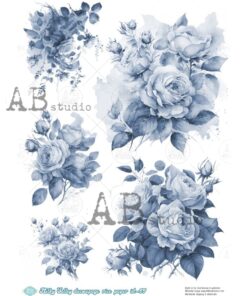 Hârtie de orez - Blue Roses - A4