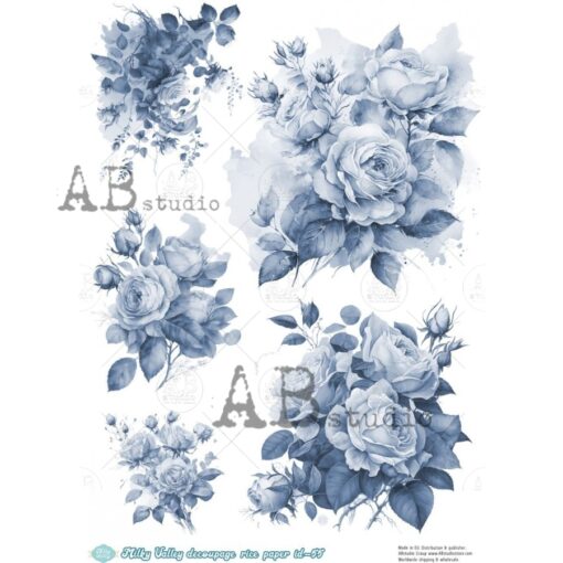 Hârtie de orez - Blue Roses - A4 1