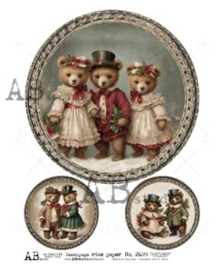 Hârtie de orez - Christmas Teddy Medallions 2 - A4