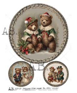 Hârtie de orez - Christmas Teddy Medallions - A4