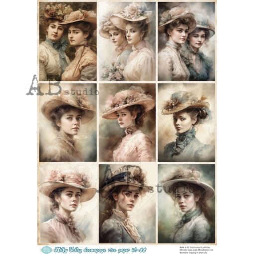 Hârtie de orez - Ladies in Hats - A4 1
