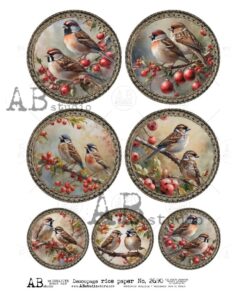 Hârtie de orez - Medallions with Birds 2 - A4