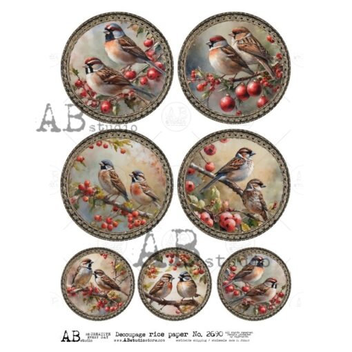 Hârtie de orez - Medallions with Birds 2 - A4 1