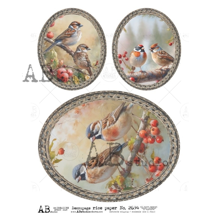 Hârtie de orez - Medallions with Birds - A4 1 Hârtie de orez - Medallions with Birds - A4