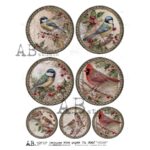 Hârtie de orez - Medallions with Winter Birds 2 - A4