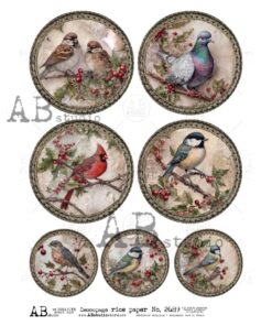 Hârtie de orez - Medallions with Winter Birds - A4