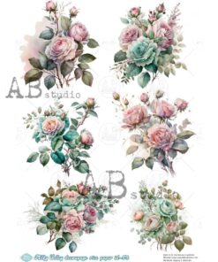 Hârtie de orez - Roses Bouquets - A4