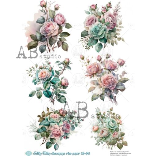 Hârtie de orez - Roses Bouquets - A4 1