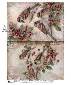 Hârtie de orez - Sparrows and Ilex - A4