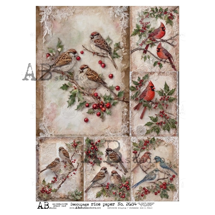 Hârtie de orez - Sparrows and Red Cardinals 2 - A4 1 Hârtie de orez - Sparrows and Red Cardinals 2 - A4