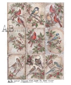 Hârtie de orez - Sparrows and Red Cardinals - A4