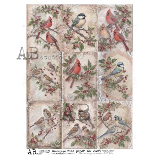 Hârtie de orez - Sparrows and Red Cardinals - A4 1