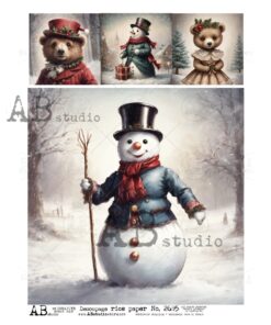 Hârtie de orez - The Snowman and Teddy - A4
