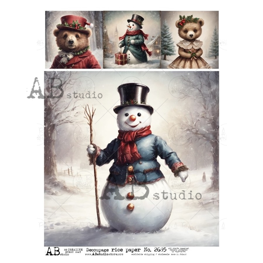 Hârtie de orez - The Snowman and Teddy - A4 1 Hârtie de orez - The Snowman and Teddy - A4