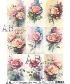 Hârtie de orez -Watercolor Roses - A4