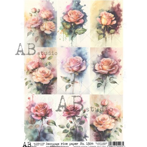 Hârtie de orez -Watercolor Roses - A4 1