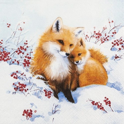 Șervețel - Fox family - 33x33 cm 1 Șervețel - Fox family - 33x33 cm