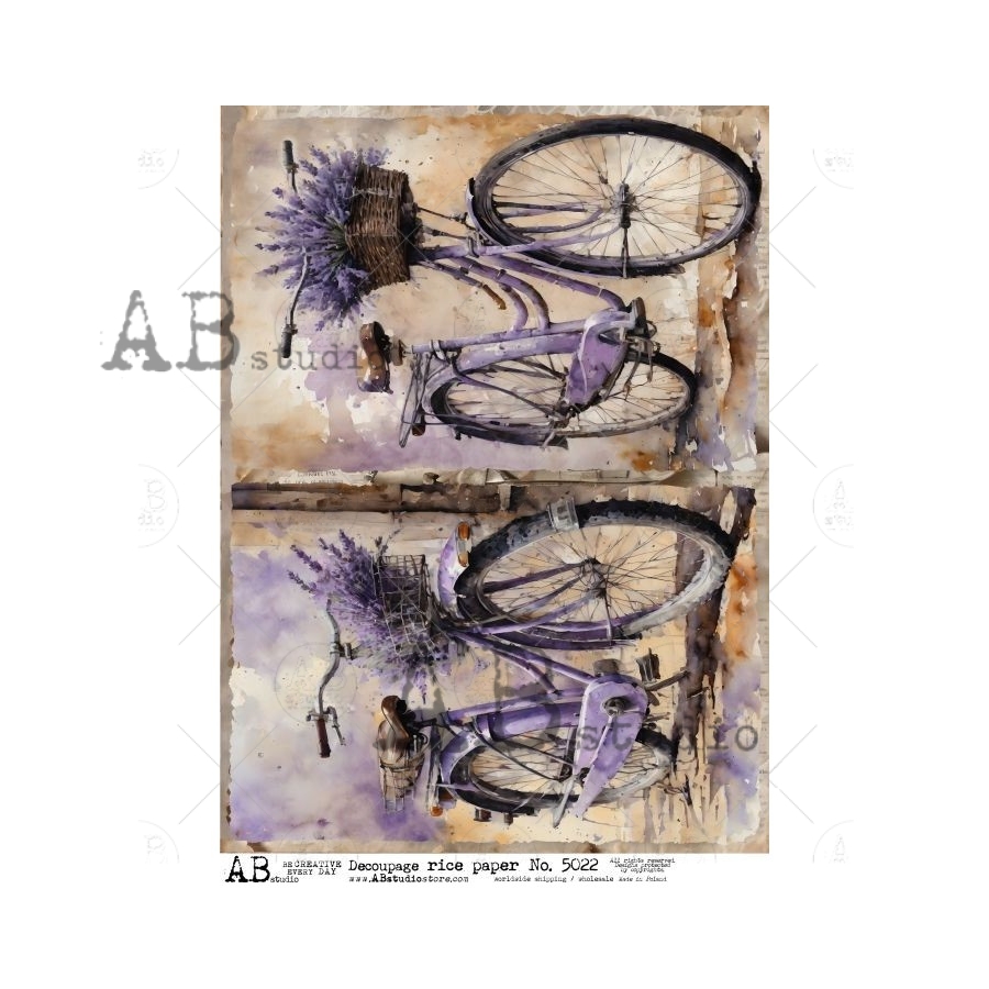 Hârtie de orez - Bicycle with Lavender - 2 - A4 1 Hârtie de orez - Bicycle with Lavender - 2 - A4
