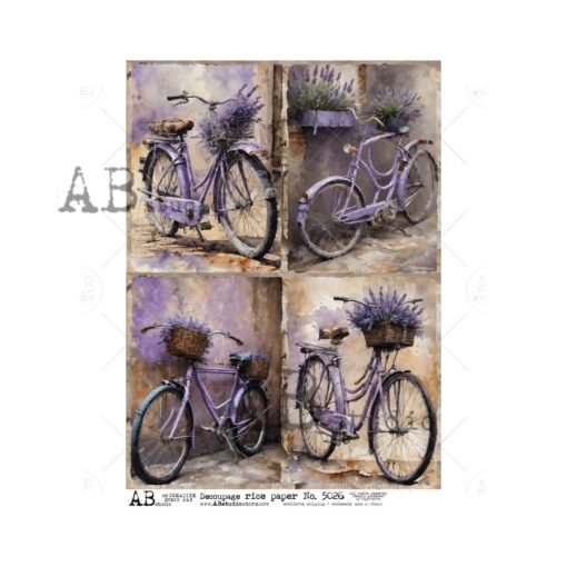 Hârtie de orez - Bicycle with Lavender - 4 - A4 1