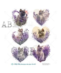 Hârtie de orez - Cute Cat Lavender 2 - A4