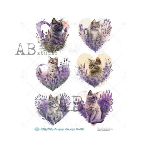Hârtie de orez - Cute Cat Lavender 2 - A4 1