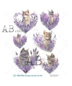 Hârtie de orez - Cute Cat Lavender - A4