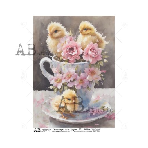 Hârtie de orez - Cute Spring Teacup - A4 1