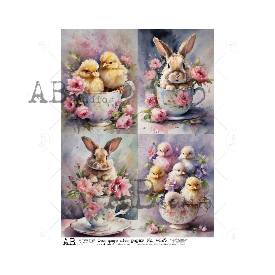 Hârtie de orez - Cute Teacup theme - A4 1 Hârtie de orez - Cute Teacup theme - A4