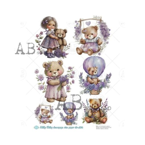 Hârtie de orez - Cute Toy Lavender - A4 1