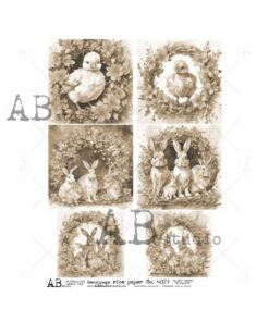 Hârtie de orez - Easter frames sepia - A4
