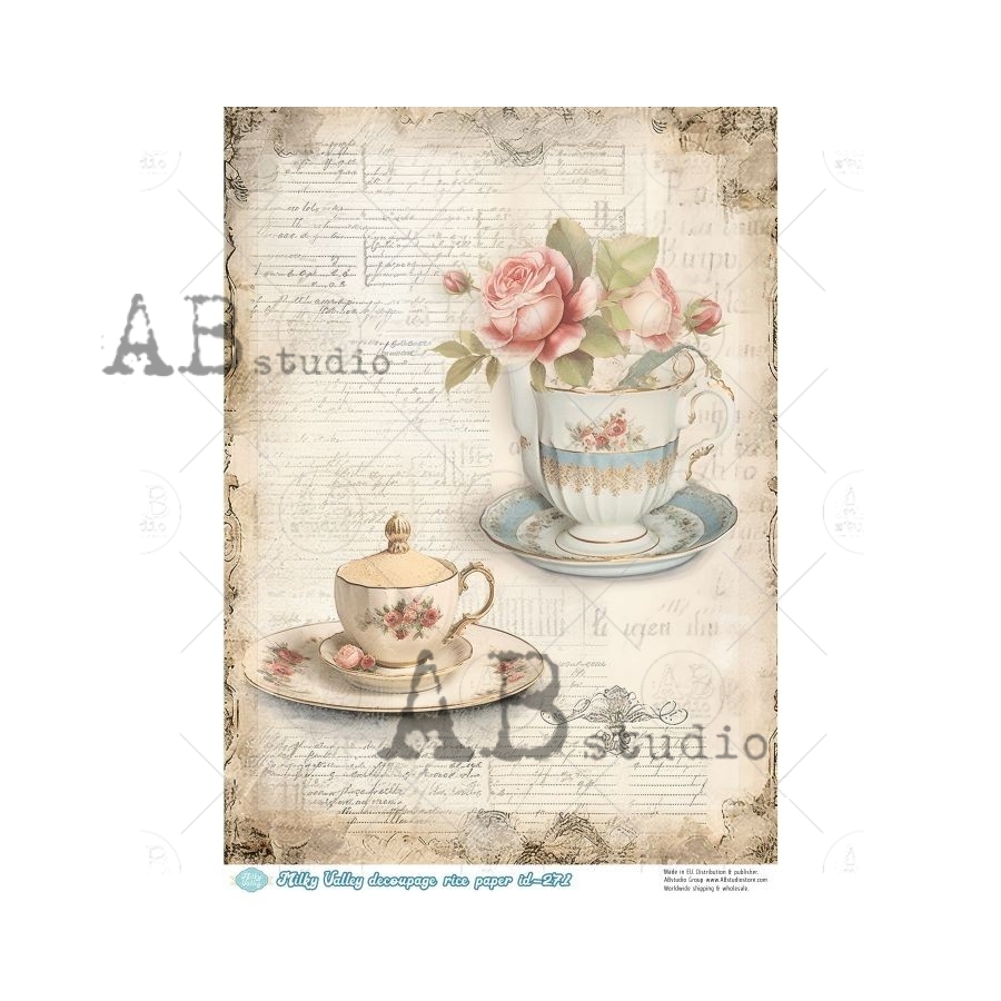 Hârtie de orez - Floral Vintage Tea 2 - A4 1 Hârtie de orez - Floral Vintage Tea 2 - A4
