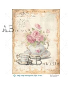 Hârtie de orez - Floral Vintage Tea - A4