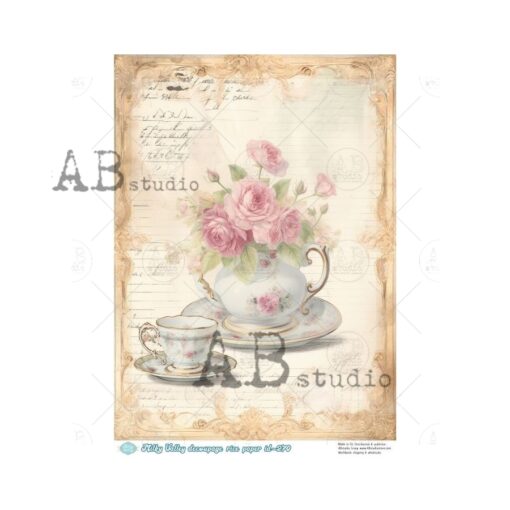 Hârtie de orez - Floral Vintage Tea - A4 1