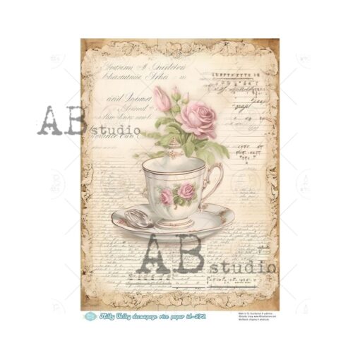 Hârtie de orez - Floral Vintage Tea Time - A4 1