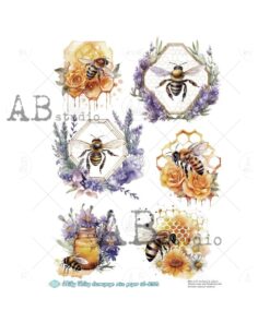 Hârtie de orez - Honey bee theme - A4