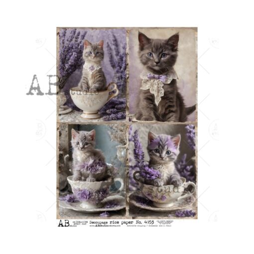 Hârtie de orez - Lavender Cats - A4 1