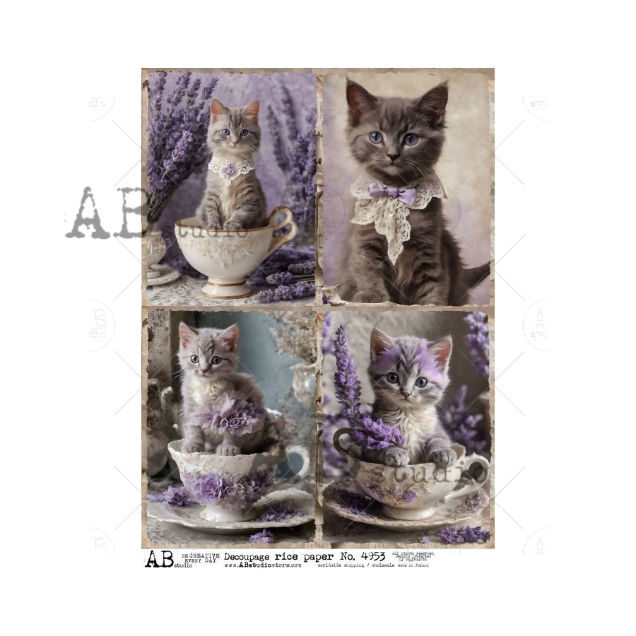 Hârtie de orez - Lavender Cats - A4 1 Hârtie de orez - Lavender Cats - A4