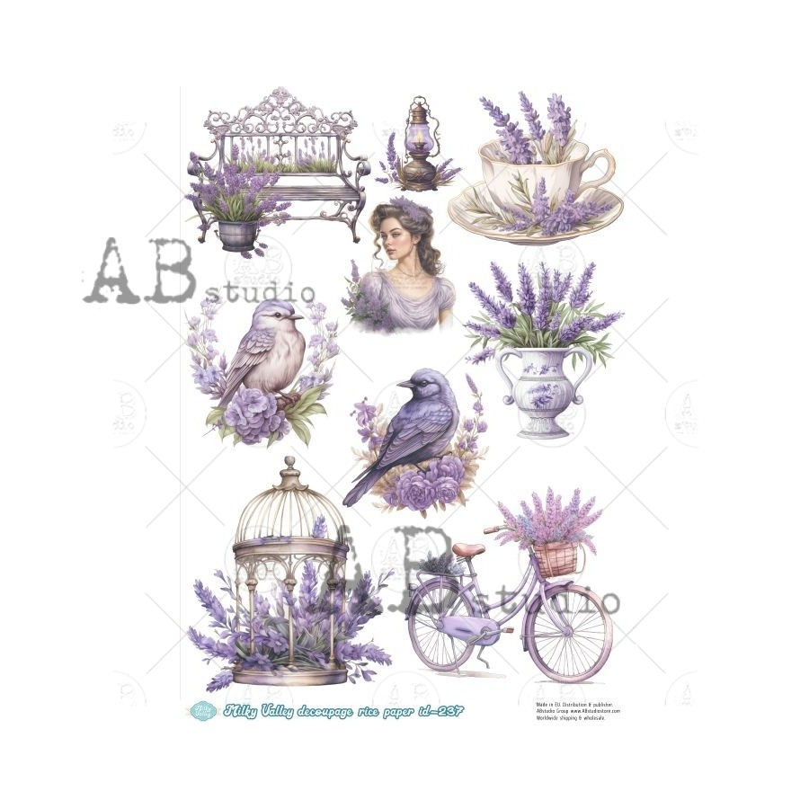 Hârtie de orez - Lavender clipart - A4 1 Hârtie de orez - Lavender clipart - A4