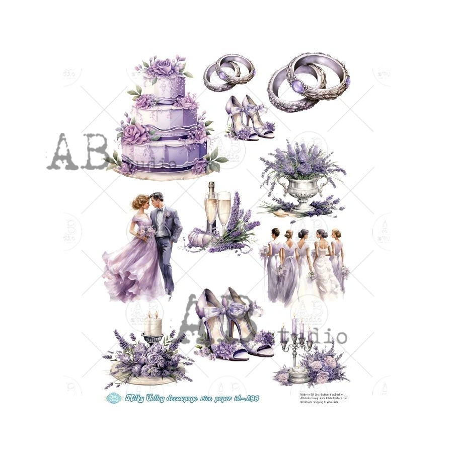 Hârtie de orez - Lavender wedding 2 - A4 1 Hârtie de orez - Lavender wedding 2 - A4