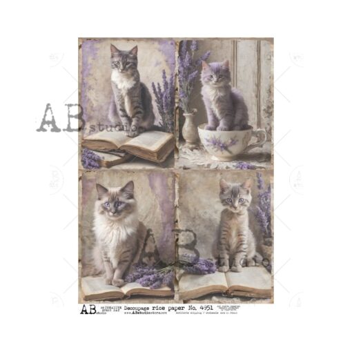 Hârtie de orez - Lavender&cat - 4 act - A4 1