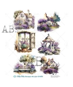 Hârtie de orez - Mini images lavender 2 - A4