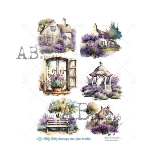 Hârtie de orez - Mini images lavender 2 - A4 1