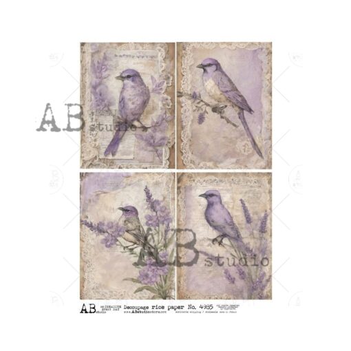 Hârtie de orez - Purple Birds 4 - A4 1