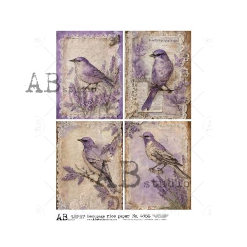 Hârtie de orez - Purple Birds - 4 - A4 1
