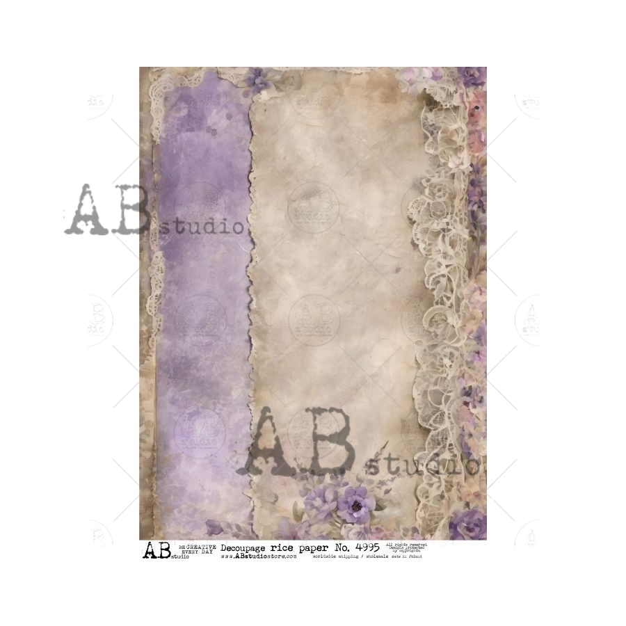 Hârtie de orez - Purple Flower Pattern - A4 1 Hârtie de orez - Purple Flower Pattern - A4